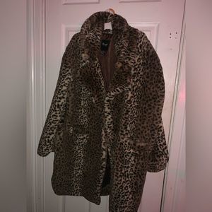 Women’s leopard print faux fur coat, worn maybe once or twice .